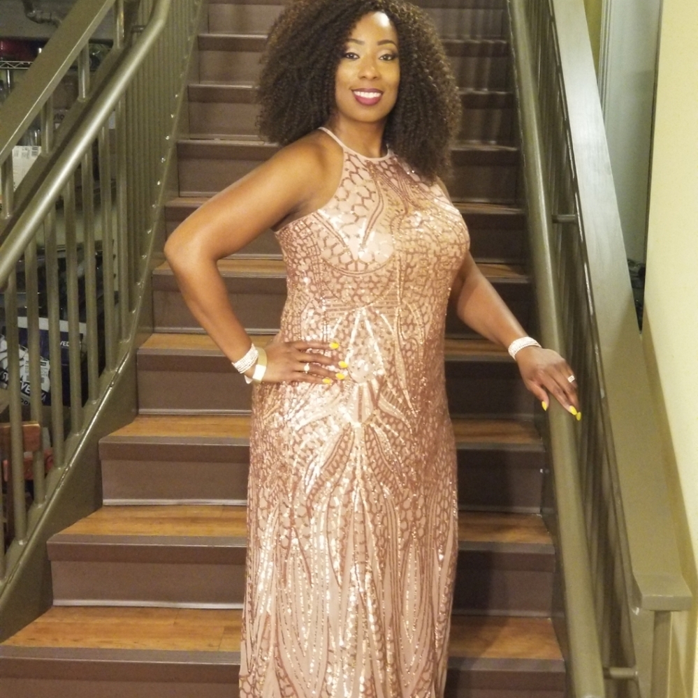 Night Way Rose Gold Sequin Dress, Women's Size 14w